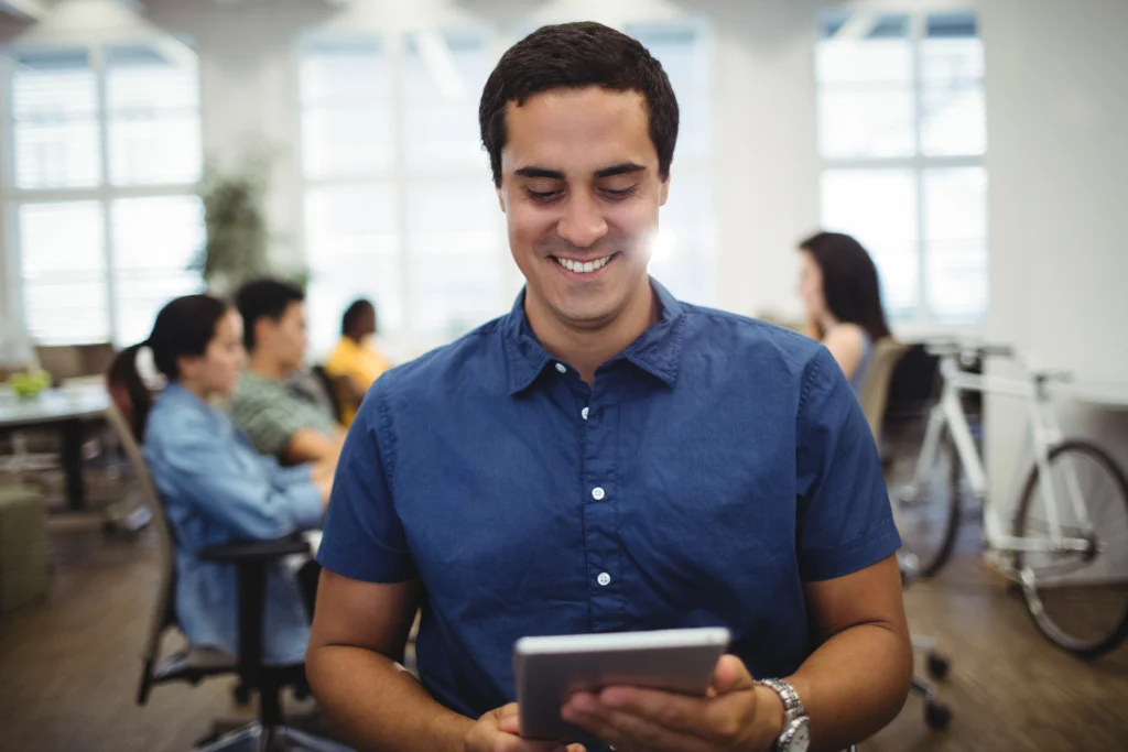 man using digital tablet